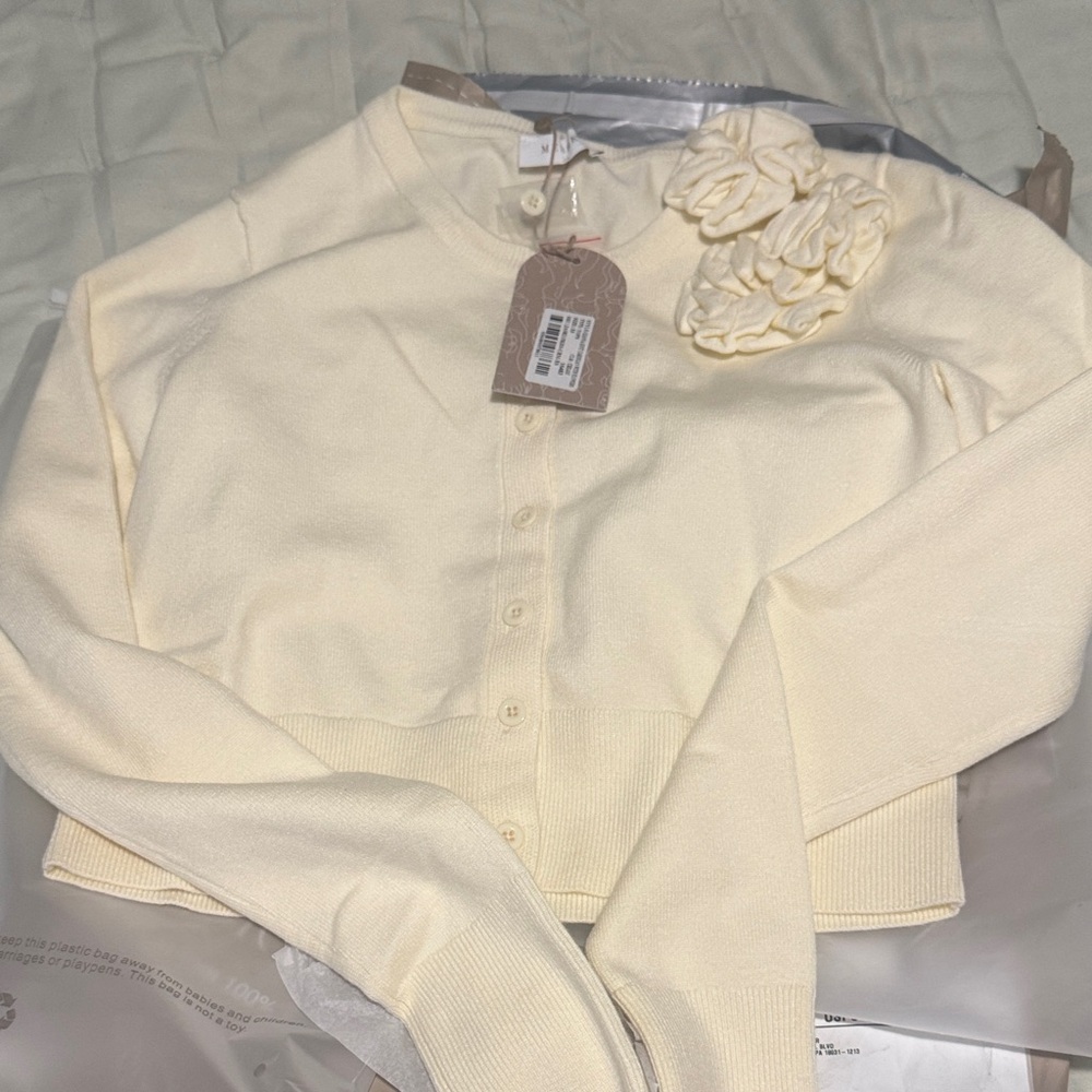 Meshki Gianna Cream Cardigan with Floral Accents